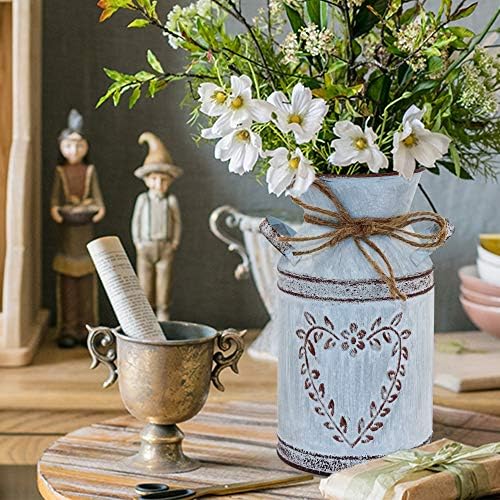 Rustic Shabby Chic Vase - Galvanized Milk Can with Handle Vintage Farmhouse Decor