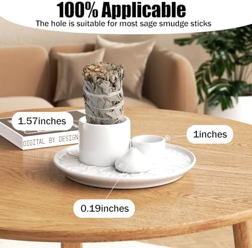 4 in 1 Palo Santo Incense Holder - Ceramic Ash Catcher Tray for Meditation Room - White