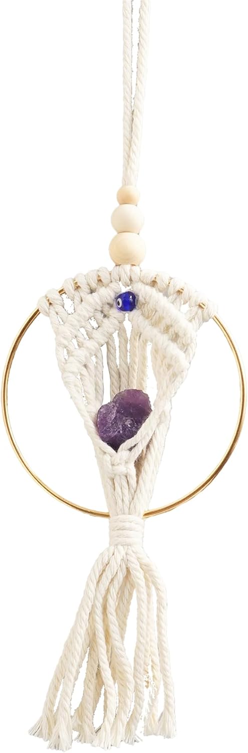 Boho Woven Evil Eye Crystal Wall Decor with Healing Stones