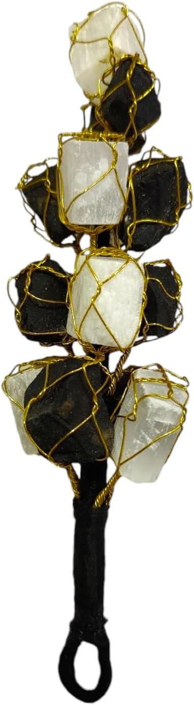 Set of 2 Natural Black Tourmaline and Selenite Chunks Door Car Hanging