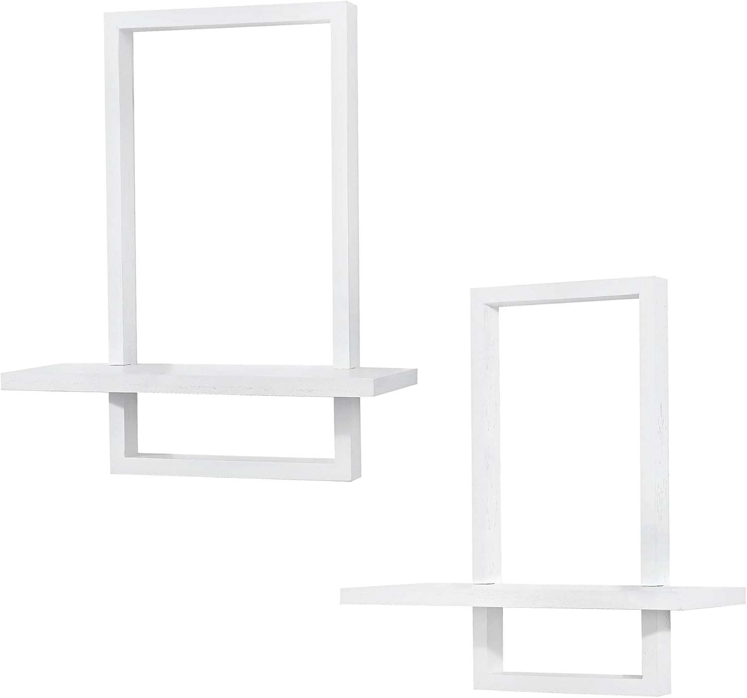 PHOENANCEE Square Floating Shelf Set of 2 Solid Wood White