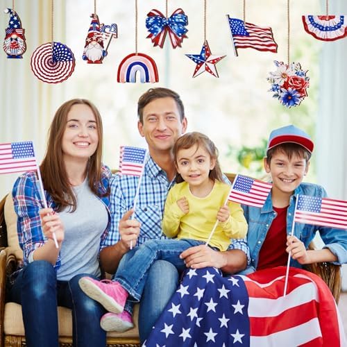 4th of July Patriotic Tree Ornaments 36Pcs Red White Blue Wooden Decorations