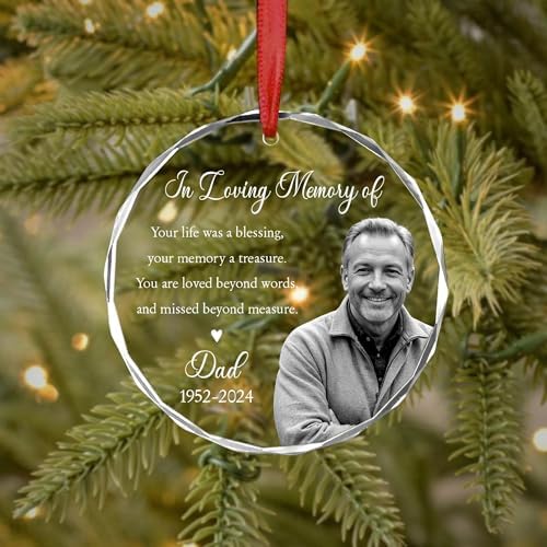 Custom Photo Memorial Heart Glass Ornament