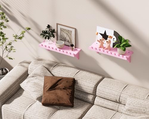 Scalloped Pink Floating Wall Shelf - 17 Inch Cute Decor Shelf for Bedroom Kitchen Bathroom