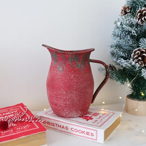 Vintage Country Metal Flower Vase with Rustic Pitcher Design