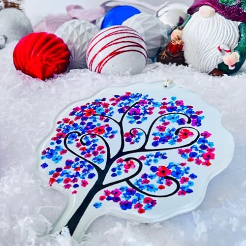 Glass Pink Flowers Tree of Life Hanging Decor with Evil Eye Bead