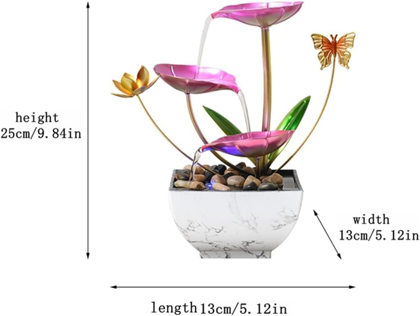 Pink Tabletop Water Fountain with LED Lights