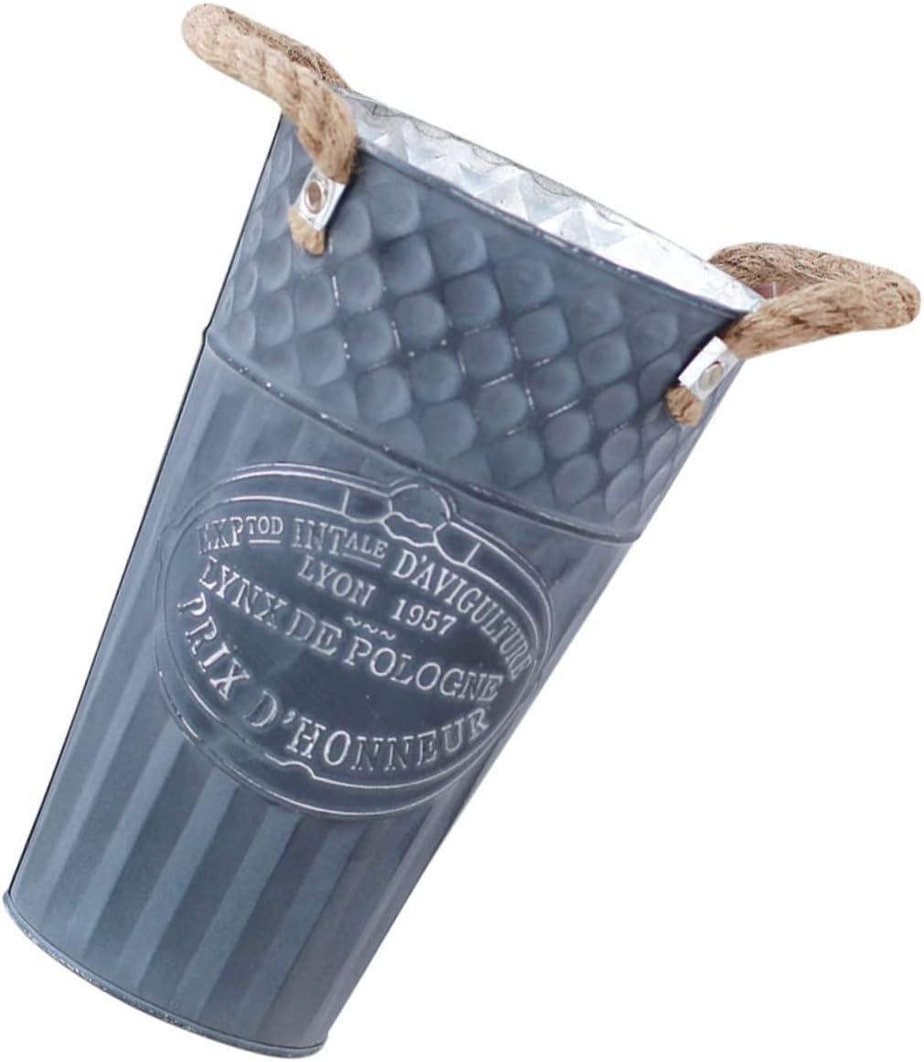 VINTORKY Iron Planter Flower Container Rustic Vintage Blue Vase for Home Decor