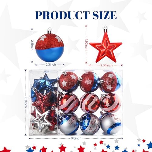 36 PCS 4th of July Tree Decorations with Red White Blue Stars for Home and Party Use