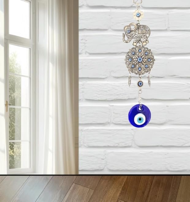 Betterdecor Turkish Blue Evil Eye with Lucky Elephant Wall Hanging Decor Amulet