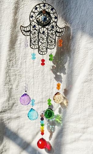Hamsa Hand Evil Eye Crystal Hanging Car Charm