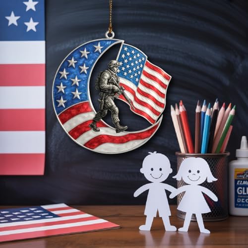 4-Inch Patriotic Soldier Moon Acrylic Hanging Decoration