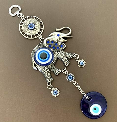 Retro Turkish Blue Evil Eye and Lucky Elephant Wall Hanging Ornament