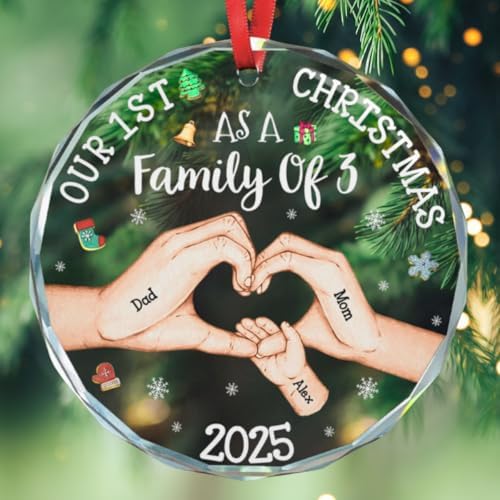 Our 1st Christmas As A Family of 3 Personalized Glass Ornament