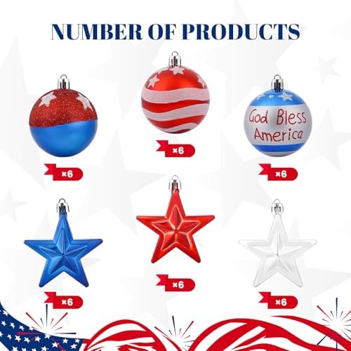36 PCS 4th of July Tree Decorations with Red White Blue Stars for Home and Party Use
