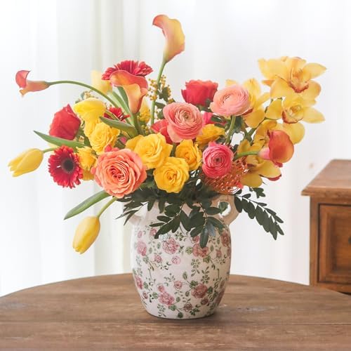 Ronasip Floral Farmhouse Ceramic Vase with Rustic Design