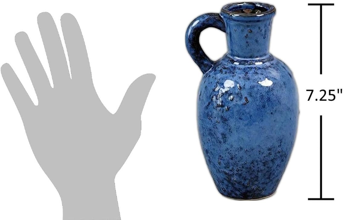 Rustic Blue Ceramic Jug Vase with Handle