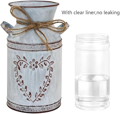 Rustic Shabby Chic Vase - Galvanized Milk Can with Handle Vintage Farmhouse Decor