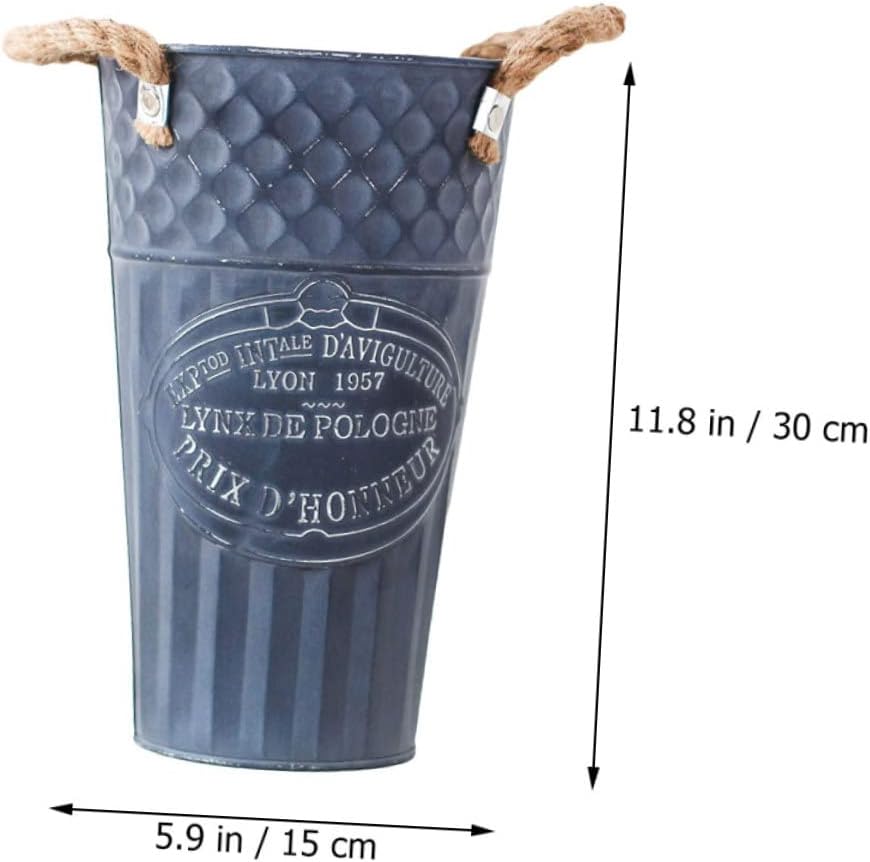 VINTORKY Iron Planter Flower Container Rustic Vintage Blue Vase for Home Decor