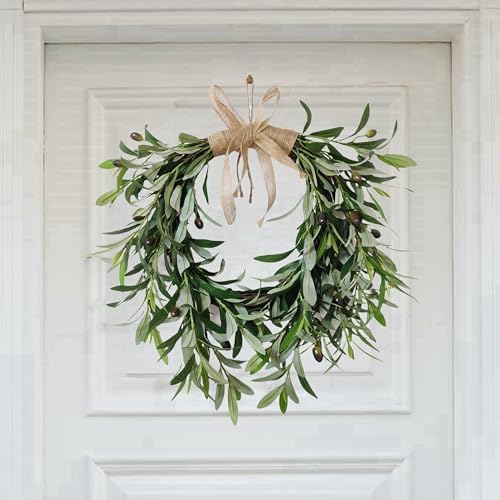 Realistic Artificial Olive Leaf Wreath for Front Door