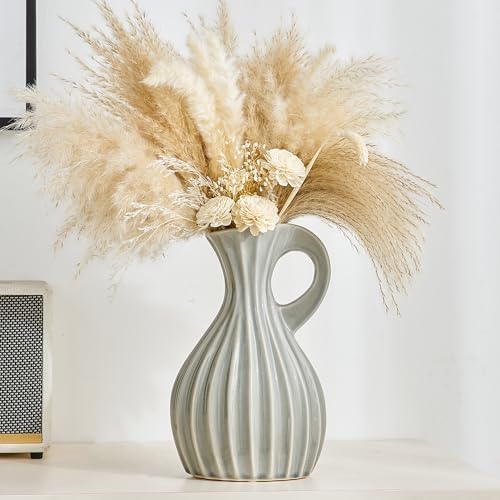 Octdays Grey Ceramic Pitcher Vase for Home Decor