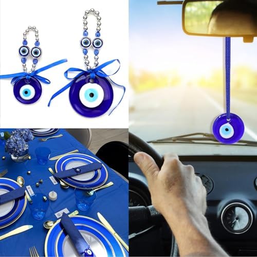 Honbay 12PCS Turkish Blue Evil Eye Glass Pendant Hanging Ornament with Ropes