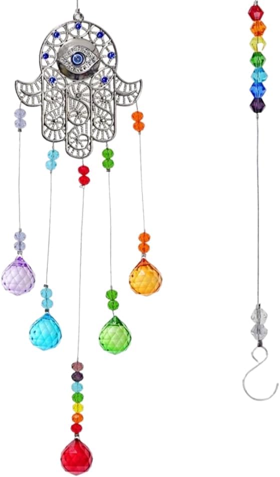 Hamsa Hand Evil Eye Crystal Hanging Car Charm