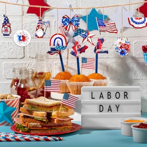 4th of July Patriotic Tree Ornaments 36Pcs Red White Blue Wooden Decorations