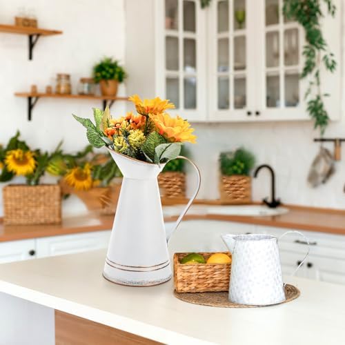 Elsjoy 2 Pack Metal Pitcher Vases with Gold Rim