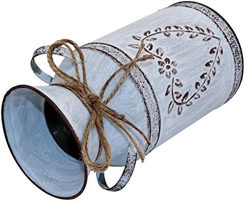 Rustic Shabby Chic Vase - Galvanized Milk Can with Handle Vintage Farmhouse Decor