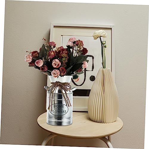 STOBAZA Vintage Iron Bucket Flower Vase Decor