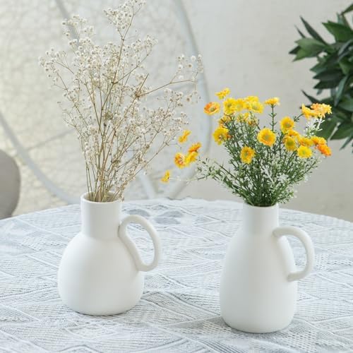 Tanvecle White Ceramic Vase Set 2 Small Vases with Handles