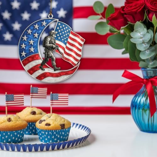 4-Inch Patriotic Soldier Moon Acrylic Hanging Decoration