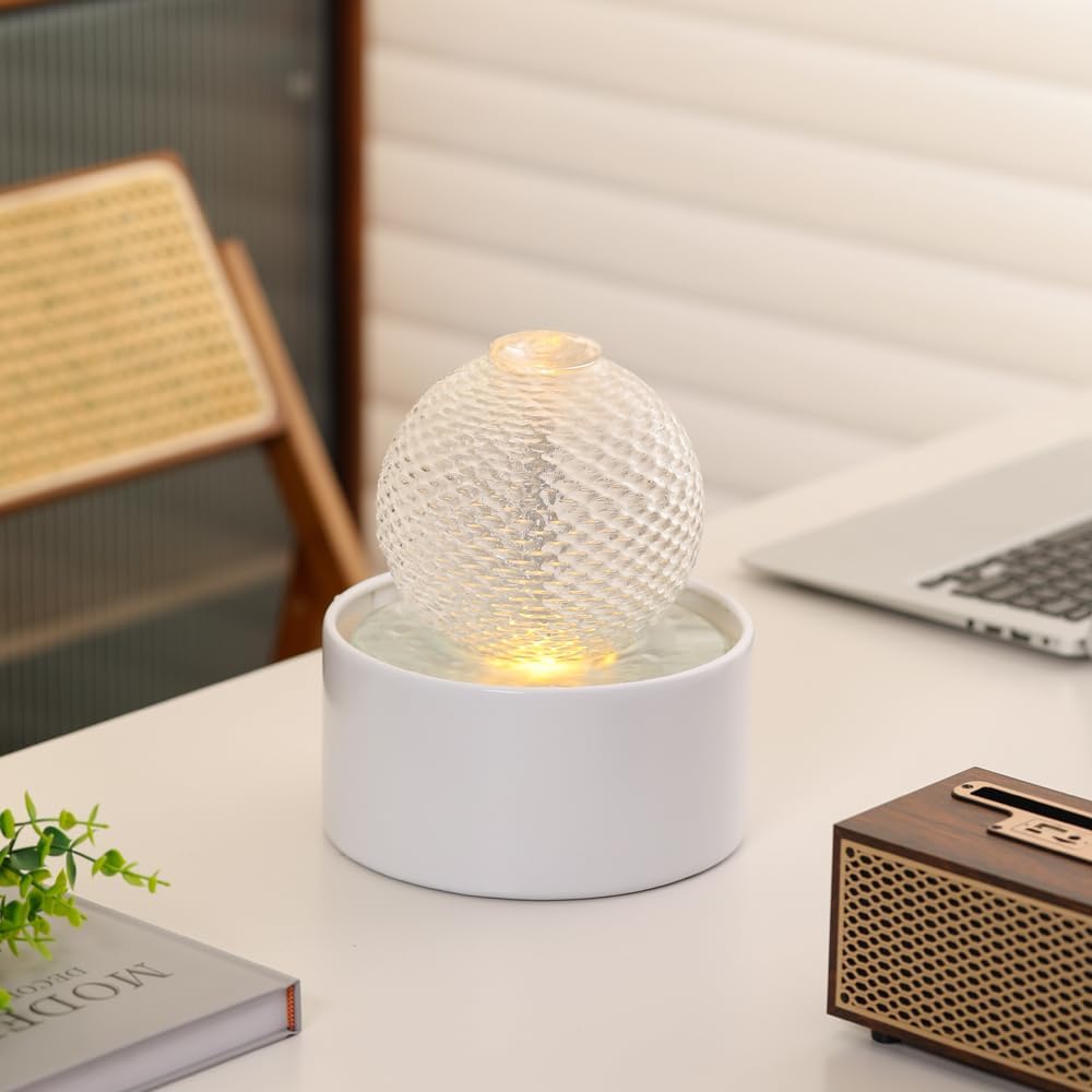 Modern White Ceramic Tabletop Fountain for Home Office