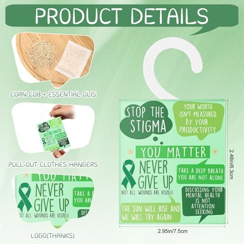 50 Pcs Mental Health Awareness Scent Sachets Green Ribbon Set