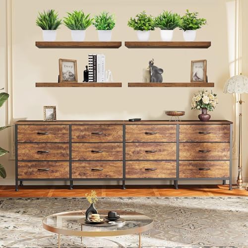 Set of 2 Rustic Wood Floating Shelves with Heavy Steel Brackets