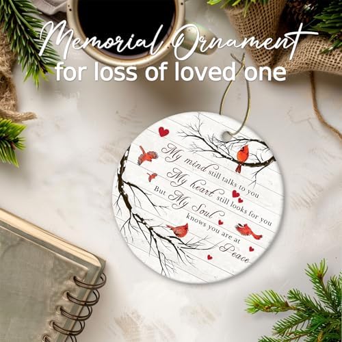 My Mind Still Talks to You Cardinal Circle Ceramic Christmas Ornament