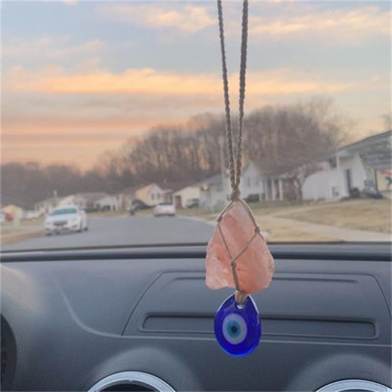 Bigbabybig Hanging Car Charm Natural Crystal Evil Eye Hemp Rope Protection Amulet