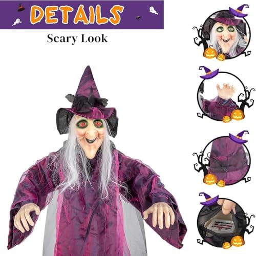 Giant 70 Inch Hanging Witch Halloween Decor with Lights and Sound