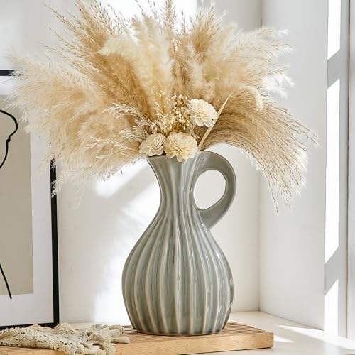 Octdays Grey Ceramic Pitcher Vase for Home Decor