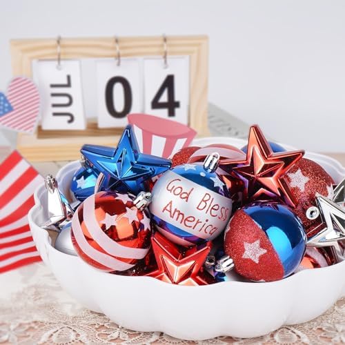 36 PCS 4th of July Tree Decorations with Red White Blue Stars for Home and Party Use