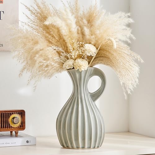 Octdays Grey Ceramic Pitcher Vase for Home Decor