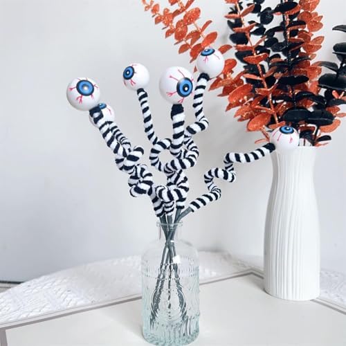 Halloween DIY Hanging Ornaments with Wool Bead Eyes on Twigs 6pcs