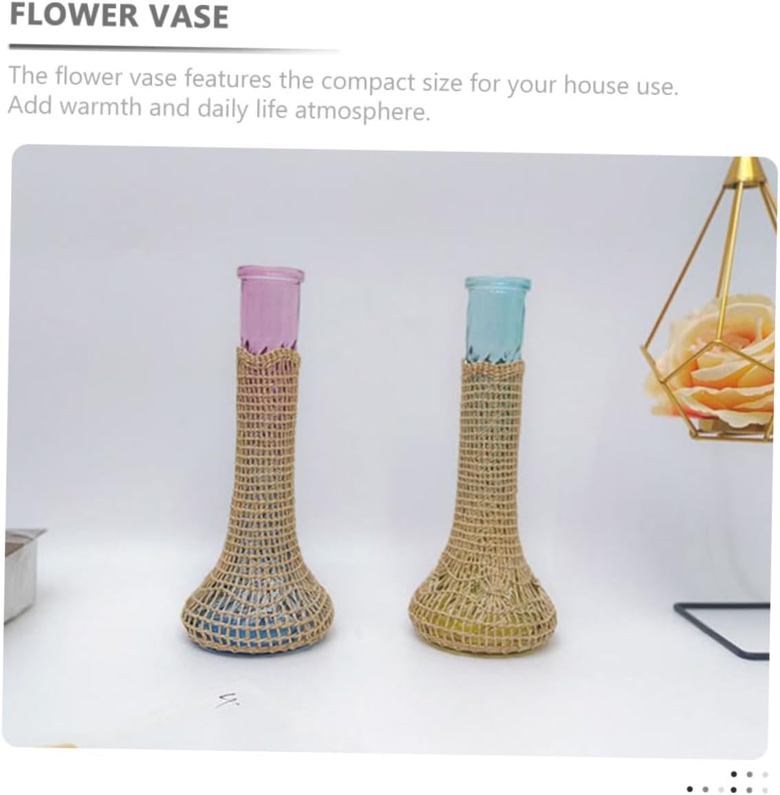 Small Rattan Glass Vases for Farmhouse and Wedding Decor