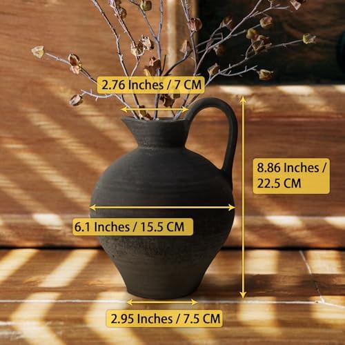 Ceramic Rustic Farmhouse Vase with Handle 87 Inch