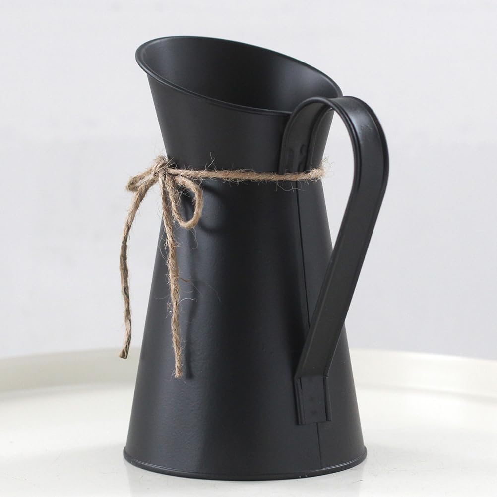 VOSAREA Vintage French Pitcher Vase 76 Inch Metal Bucket with Handle for Dried Flowers