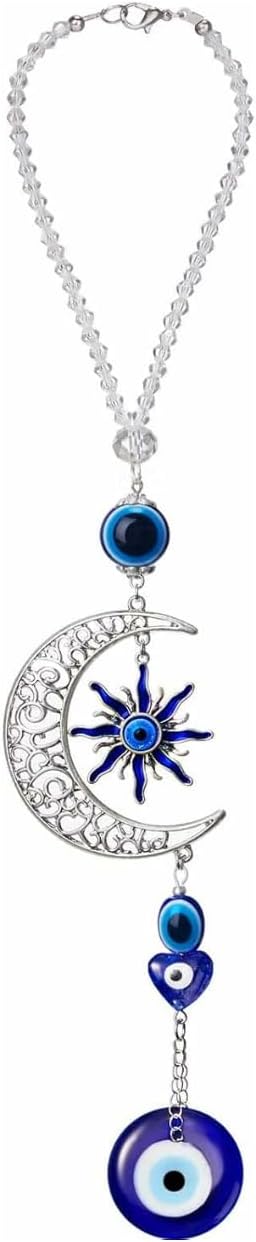 Blue Evil Eye Moon Crystal Hanging Ornament - Protection Amulet for Home Car Window Decor
