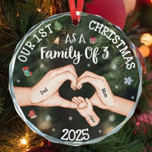 Our 1st Christmas As A Family of 3 Personalized Glass Ornament