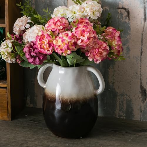 JOJUNO White to Brown Gradient Ceramic Vase with Handles