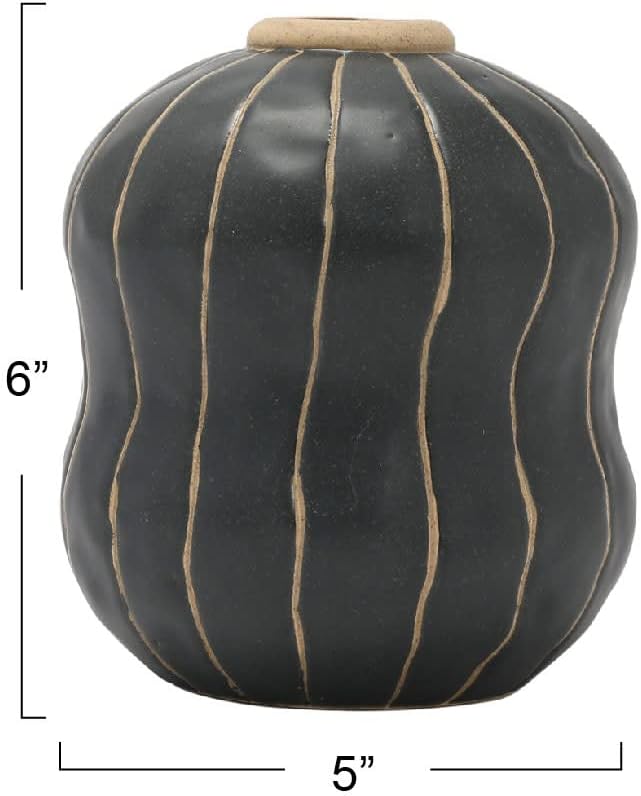 Creative Co Op Stoneware Vase Black Cream 5x5x6